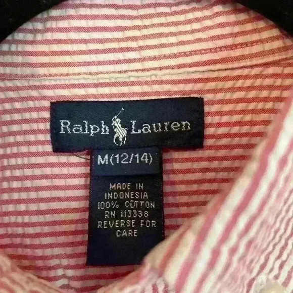 Red and White boys size medium Ralph Lauren seersucker shirt - Picture 2 of 4